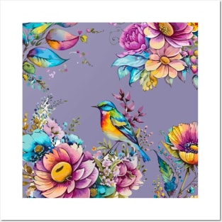 Colorful Songbirds and Flowers Posters and Art